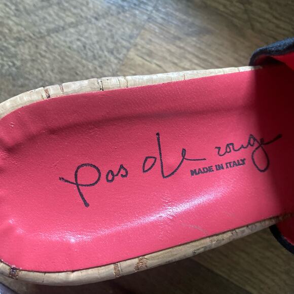 Pas De Rouge Sandals Wedge Heels Cork Suede Leather Black Gladiator Strappy - Picture 8 of 8